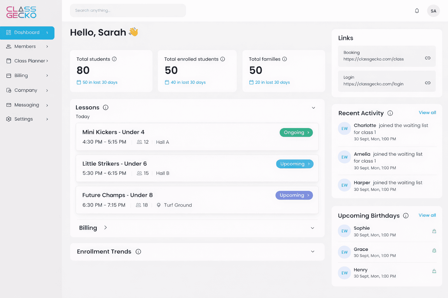 Class Scheduling Interface